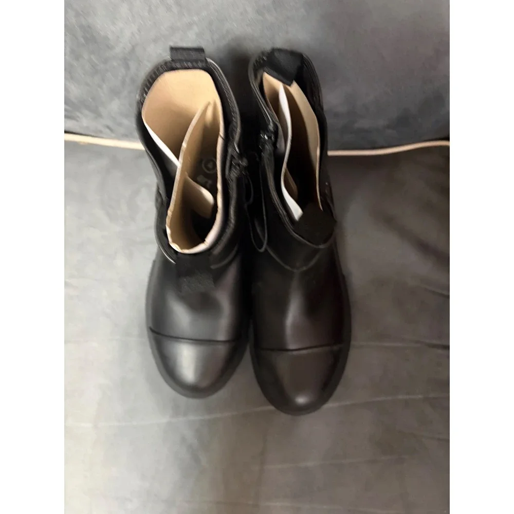 Art Class Kids Black Moto Harness Boots Side Zip Cap Toe Lug Sole Size 4 NWT